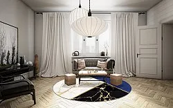 Rond vloerkleed - Canelli (zwart/wit/blauw)