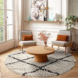 Rond vloerkleed - Alcott Natural Cotton Shaggy (zwart/wit)