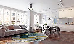 Rond vloerkleed - Alvaro (blauw/wit/goud)