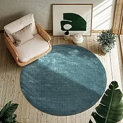 Rond vloerkleed - Recycled PET with viscose look (staal blauw)