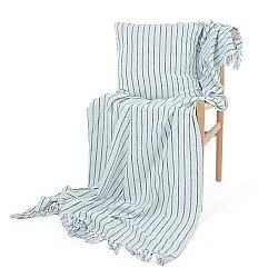Dekens - Rumi stripe cotton throw (lichtblauw/marineblauw/crème)
