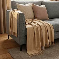Dekens - Katoenen plaid - Martina Stripe (beige/wit)