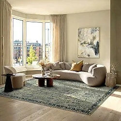 Vlakgeweven vloerkleed - Yasirah (blauw/groen)