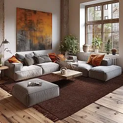 Hoogpolig vloerkleed - Alba Natural Cotton Shaggy (bruin)