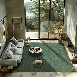 Hoogpolig vloerkleed - Alba Natural Cotton Shaggy (groen)