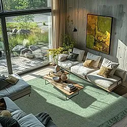 Hoogpolig vloerkleed - Alba Natural Cotton Shaggy (licht groen)