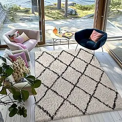 Hoogpolig vloerkleed - Alcott Natural Cotton Shaggy (zwart/wit)