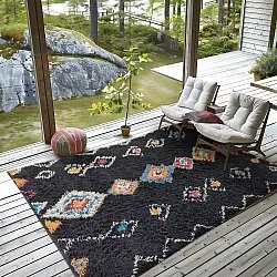 Hoogpolig vloerkleed - Marden Natural Cotton Shaggy (zwart/multi)