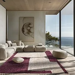 Hoogpolig vloerkleed - Ricco Natural Cotton Shaggy (offwhite/bordeaux)