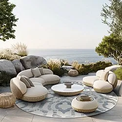 Ronde vloerkleden - Indoor/Outdoor Trenton (wit/blauw)