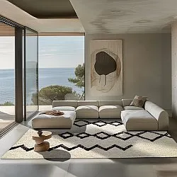 Hoogpolig vloerkleed - Chablis Natural Cotton Shaggy (offwhite/zwart)