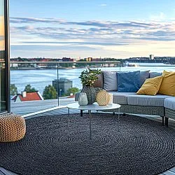 Rond jute vloerkleed - Amasia (donkerblauw)