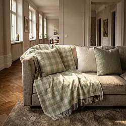 Kussensloop - Isela check cotton cushion cover (crème/lichtgroen)