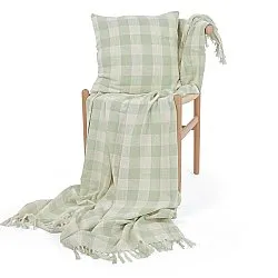 Kussensloop - Isela check cotton cushion cover (crème/lichtgroen)