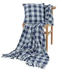 Dekens - Isela check cotton throw (marineblauw/lichtblauw)