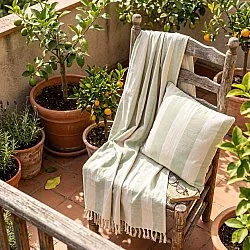 Kussensloop - Kora stripe cotton cushion cover (crème/lichtgroen)