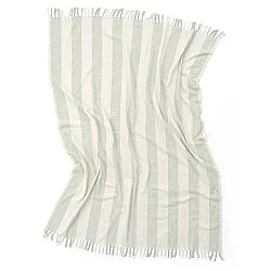 Dekens - Kora stripe cotton throw (crème/lichtgroen)