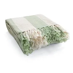Dekens - Kora stripe cotton throw (crème/lichtgroen)