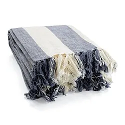 Dekens - Kora stripe cotton throw (crème/marineblauw)