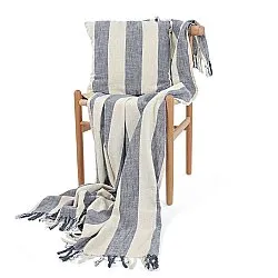Dekens - Kora stripe cotton throw (crème/marineblauw)