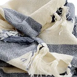 Dekens - Kora stripe cotton throw (crème/marineblauw)