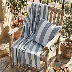 Dekens - Kora stripe cotton throw (marineblauw/lichtblauw)