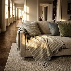 Kussensloop - Rumi stripe cotton cushion cover (crème/marineblauw/lichtgroen)