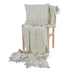 Dekens - Rumi stripe cotton throw (crème/marineblauw/lichtgroen)
