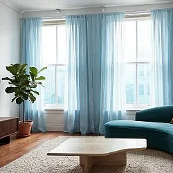 Gordijnen 2-pack - Linnenmix gordijn Lumira (lichtblauw)