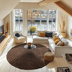 Ronde vloerkleden - Amberley Natural Cotton Shaggy (bruin)