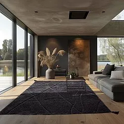 Hoogpolig vloerkleed - Andrea Natural Cotton Shaggy (zwart)