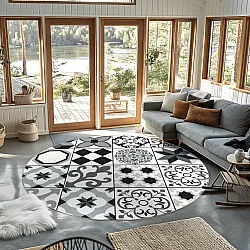 Rond vloerkleed - Avent (beige/zwart)