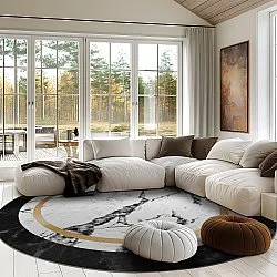 Rond vloerkleed - Avola (zwart/wit/goud)