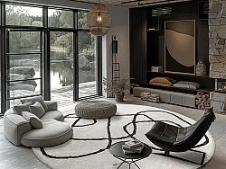 Ronde vloerkleden - Bavello Natural Cotton Shaggy (offwhite/zwart)