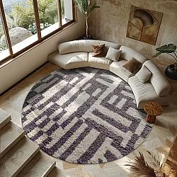 Ronde vloerkleden - Bergamo Natural Cotton Shaggy (grijs/wit)