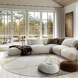Rond vloerkleed - Cesina (stone/wit/goud)