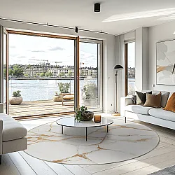 Rond vloerkleed - Cesina (stone/wit/goud)