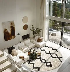 Ronde vloerkleden - Chablis Natural Cotton Shaggy (offwhite/zwart)