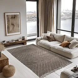 Hoogpolig vloerkleed - Conara Natural Cotton Shaggy (taupe)