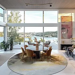 Rond vloerkleed - Ekual (blauw/grijs/goud)