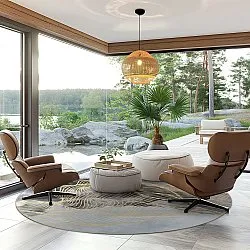 Rond vloerkleed - Ekual (blauw/grijs/goud)