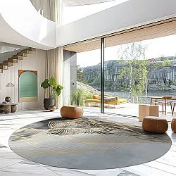 Rond vloerkleed - Ekual (blauw/grijs/goud)