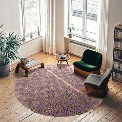 Ronde vloerkleden - Elsey Natural Cotton Shaggy (bruin/paars)