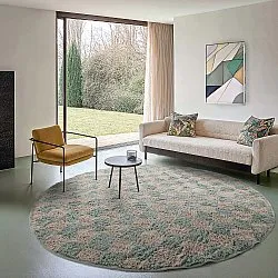 Ronde vloerkleden - Elsey Natural Cotton Shaggy (grijs/roze)