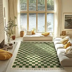 Hoogpolig vloerkleed - Elsey Natural Cotton Shaggy (groen/beige)