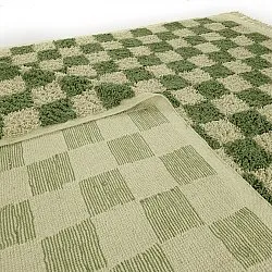 Hoogpolig vloerkleed - Elsey Natural Cotton Shaggy (groen/beige)