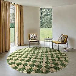 Ronde vloerkleden - Elsey Natural Cotton Shaggy (groen/beige)