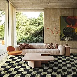 Hoogpolig vloerkleed - Elsey Natural Cotton Shaggy (zwart/beige)