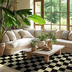 Hoogpolig vloerkleed - Elsey Natural Cotton Shaggy (zwart/beige)