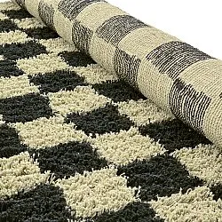 Hoogpolig vloerkleed - Elsey Natural Cotton Shaggy (zwart/beige)